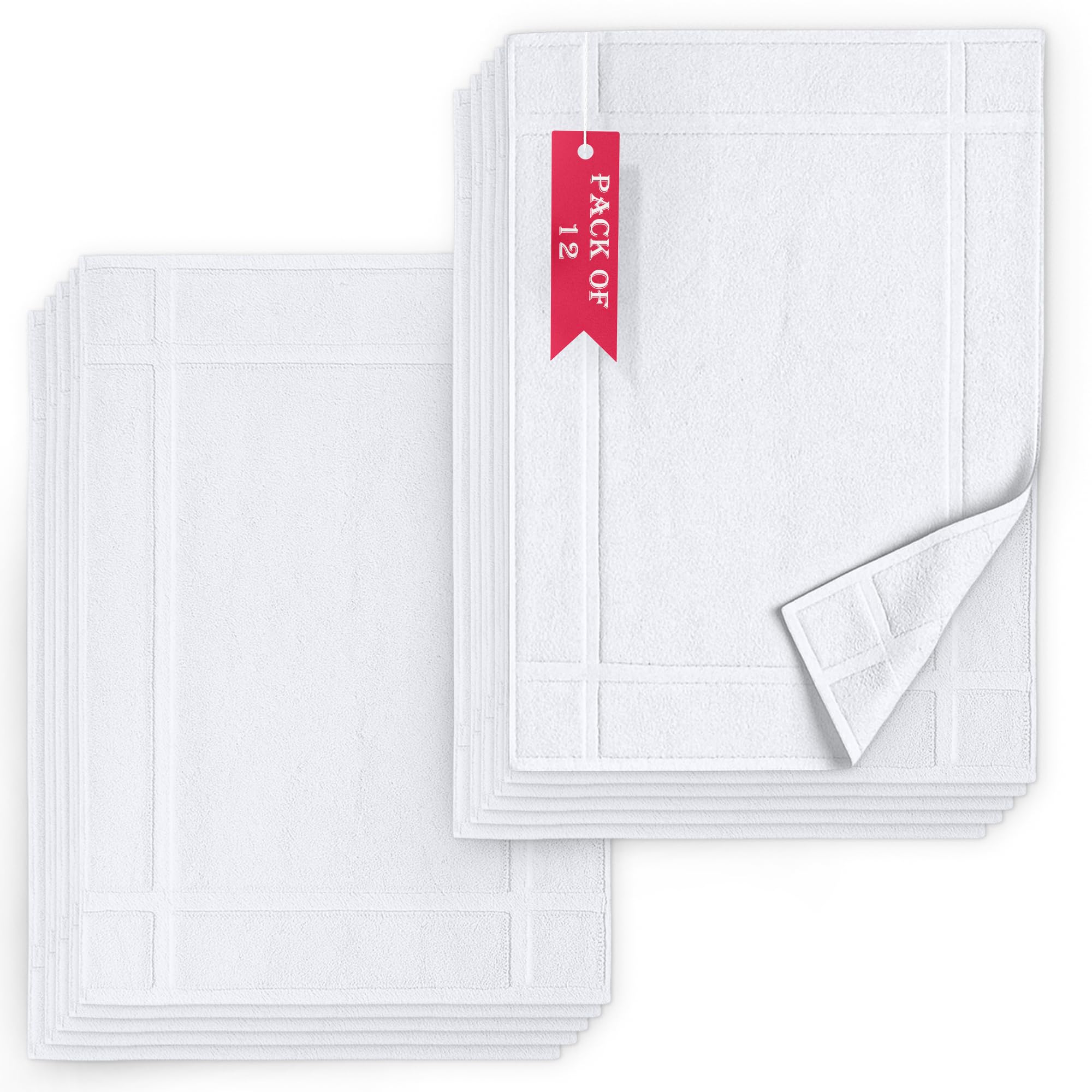 Pearl Linens Pack of 6 100% Cotton Bath Mat Towels, 20x30 inches, Soft & Absorbent Floor Towels for Bathroom, Not Bathroom Rugs, After Shower Mat, 687 GSM, Machine Washable, Airbnb Essentials, White