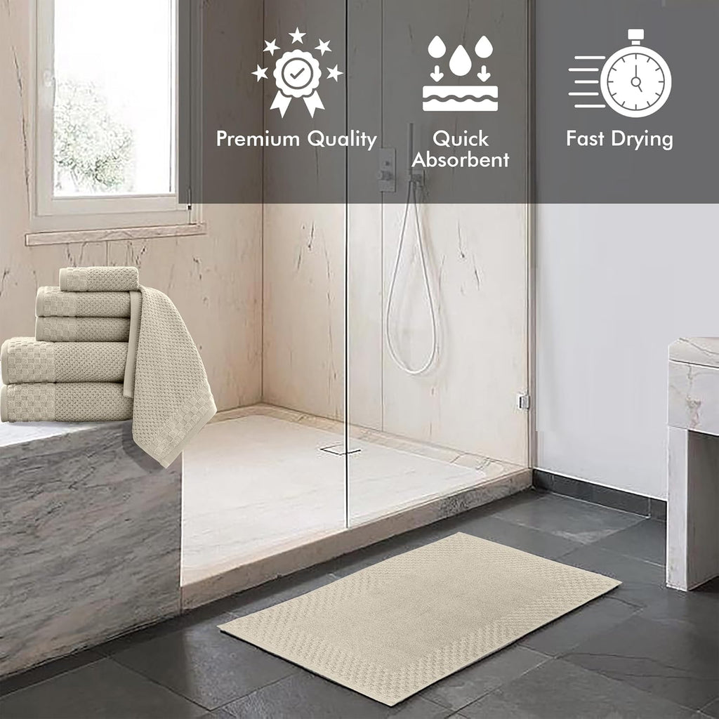 Classic Turkish Towels CTT - 2 Piece Bathroom Rugs Set, 100% Cotton Bath Mats, Non-Slip, Comfy & Highly Absorbent Bathroom Floor Mats, Machine Washable | 20"x34" (Almond)