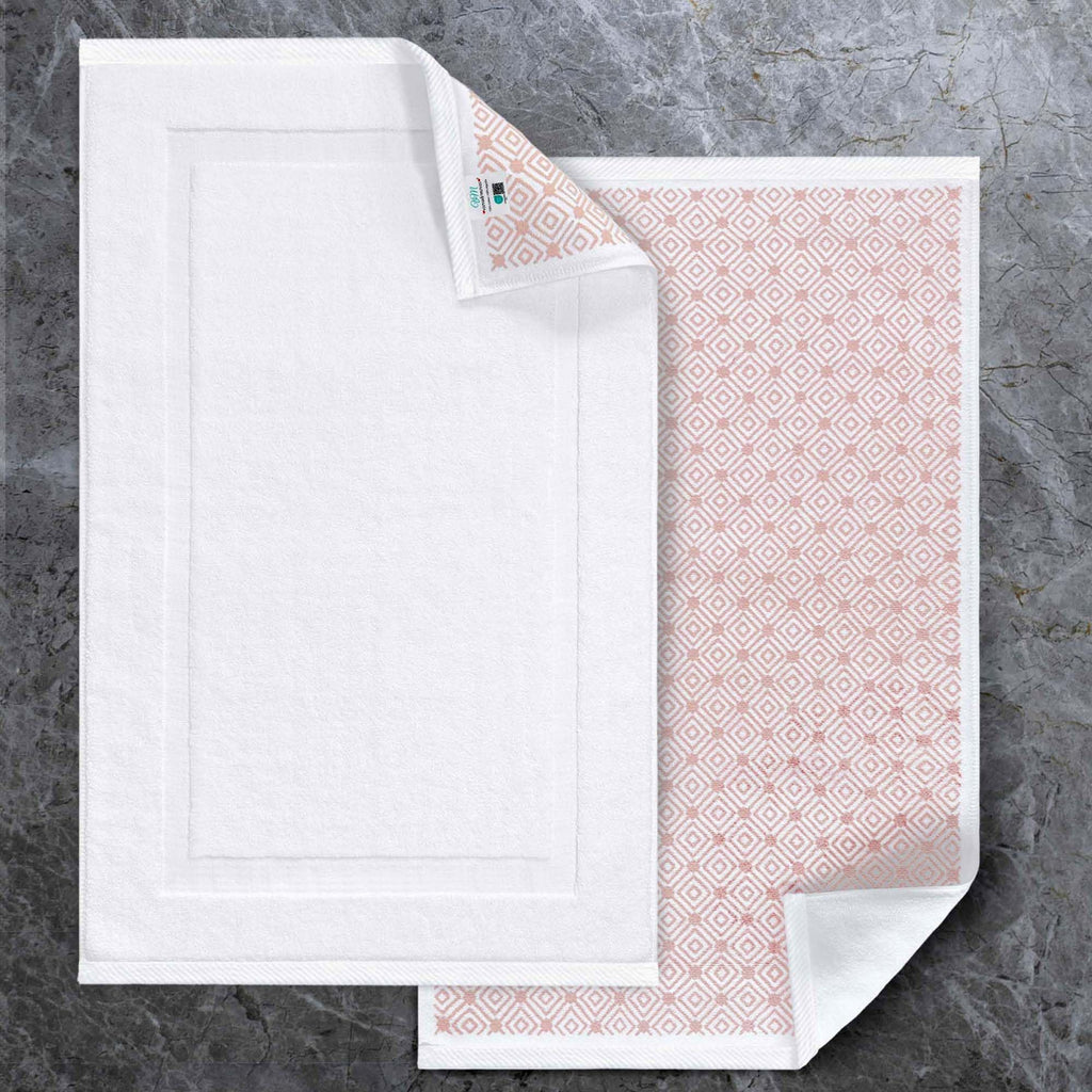 VOOVA & MOVAS White Hotel-Grade Quality Cotton Bath Mats Set of 2 - Non Slip Design, Thick 1000gsm, Absorbent, Machine Washable, Large 22"x35" Bathroom Floor Towels, Safe for Bath Floors
