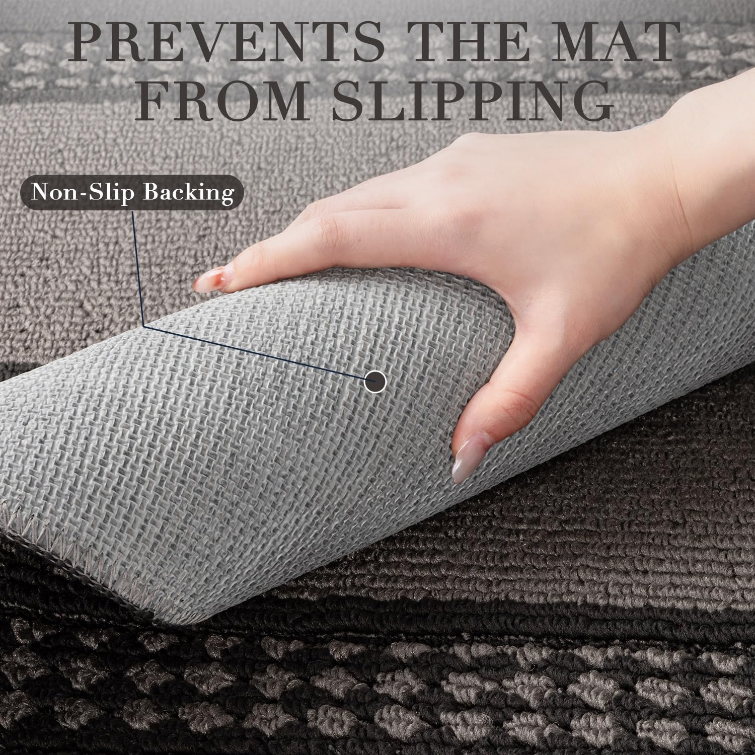 hicorfe Kitchen Runner Rugs,Set of 2 Non Slip Kitchen Mats for Floor,Vintage Stain Resistant Kitchen Mat Floor Carpet for Hallways Entryway Laundry Room Washable(20"x59"+20"x48",Grey)
