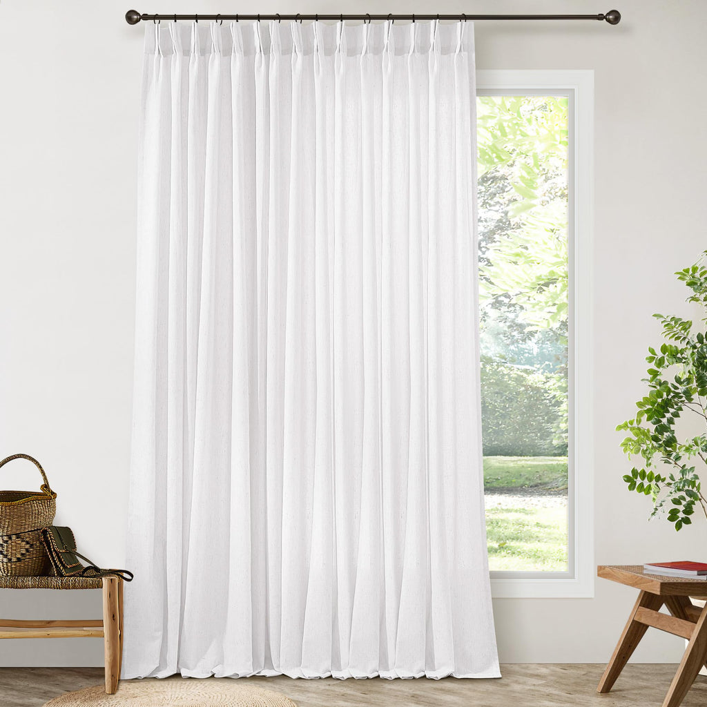 Natural Pinch Pleated Linen Curtains 72 Inches Long 72 Inch Wide for Living Room Bathroom Light Filtering Semi Sheer Shower Bath Curtain 72x72 Boho Neutral Pinch Pleated Drape Hooks Rings 1 Panel