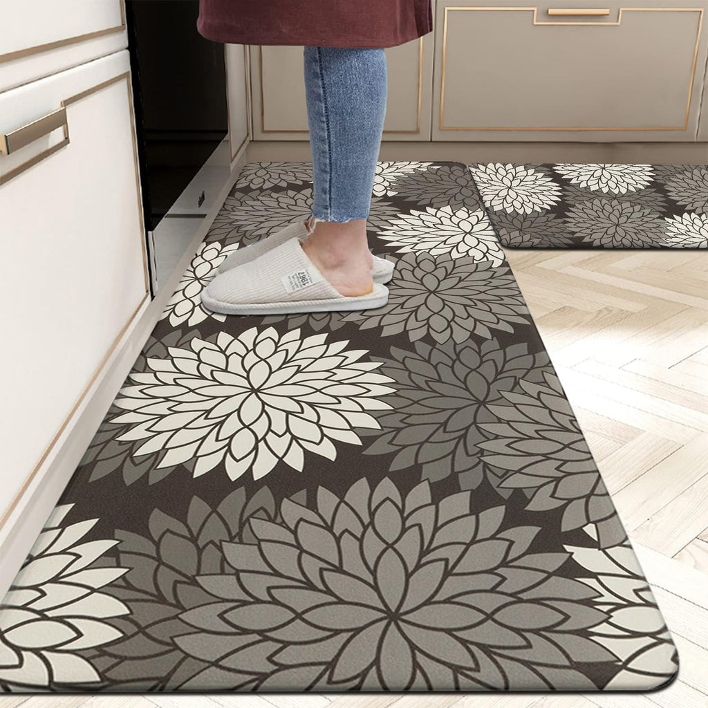 HEBE Anti Fatigue Kitchen Rugs Sets of 2, Non Slip Kitchen Mats for Floor, Waterproof Cushioned Comfort Standing Carpet for Kitchen Sink, Home Office, Laundry Room, Gray