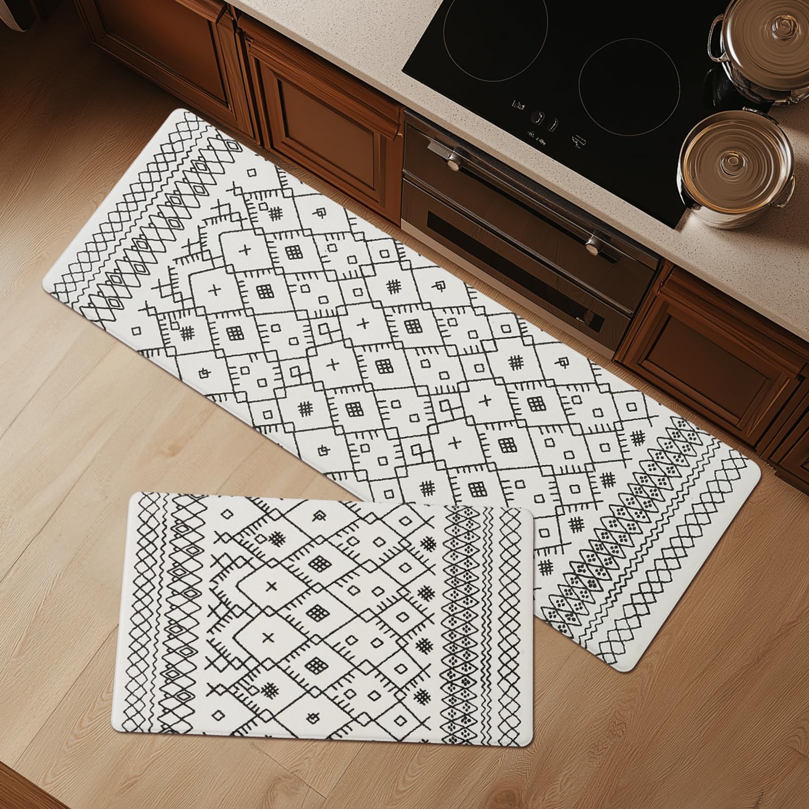 FRESHMINT Anti Fatigue Kitchen Mats for Floor 2 Piece Set, Waterproof & Non-Skid Vintage Floarl Kitchen Rugs, Cushioned Kitchen Mat for Standing Washable Comfort Desk Kitchen Runners, 17x30''+17x47''