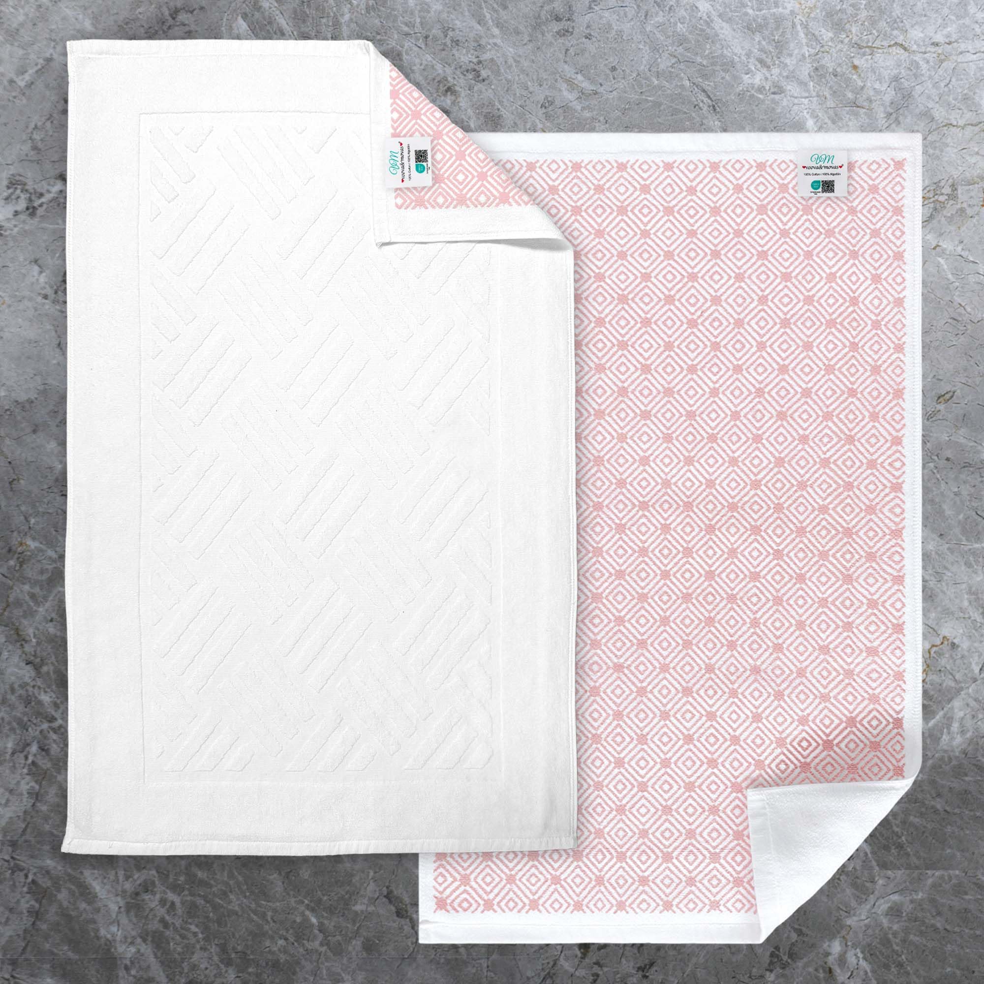 VOOVA & MOVAS White Hotel-Grade Quality Cotton Bath Mats Set of 2 - Non Slip Design, Thick 1000gsm, Absorbent, Machine Washable, Large 22"x35" Bathroom Floor Towels, Safe for Bath Floors