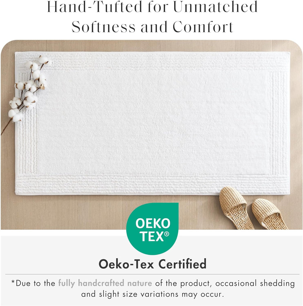 21"×34" White Reversible Tufted Cotton Bath Rug, 3000GSM Absorbent Quick Dry Bathroom Mat