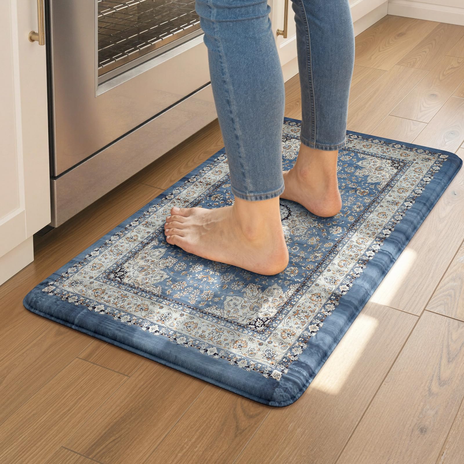 Collive Boho Kitchen Mats 2PCS, Cushioned Kitchen Mat for Floor Anti Fatigue Waterproof Kitchens Rugs Set of 2, Non Skid Comfort Standing Rug for Office, Sink, Laundry, 17.3"x29"+17.3"x47"