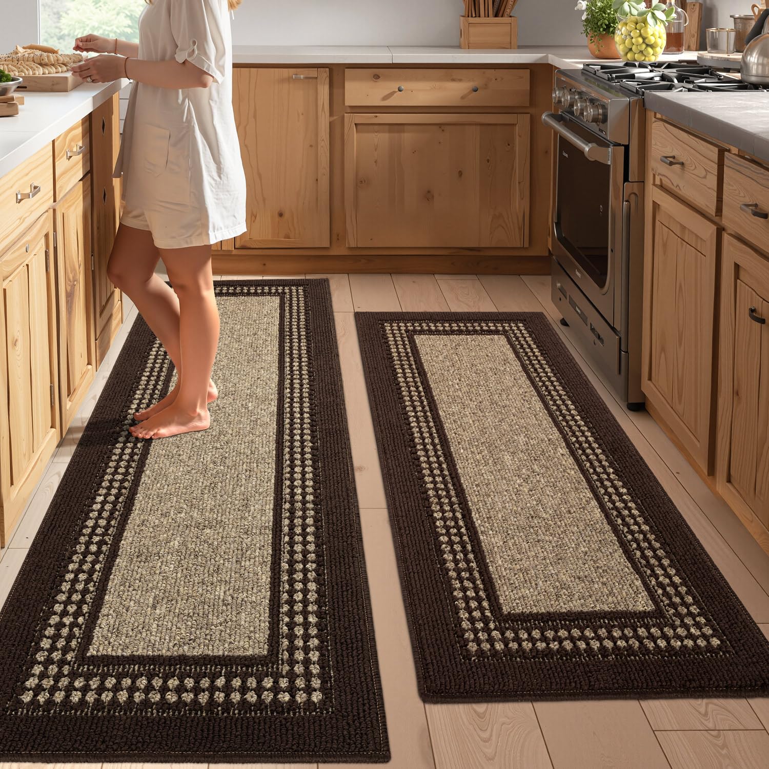 hicorfe Kitchen Runner Rugs,Set of 2 Non Slip Kitchen Mats for Floor,Vintage Stain Resistant Kitchen Mat Floor Carpet for Hallways Entryway Laundry Room Washable(20"x59"+20"x48",Grey)