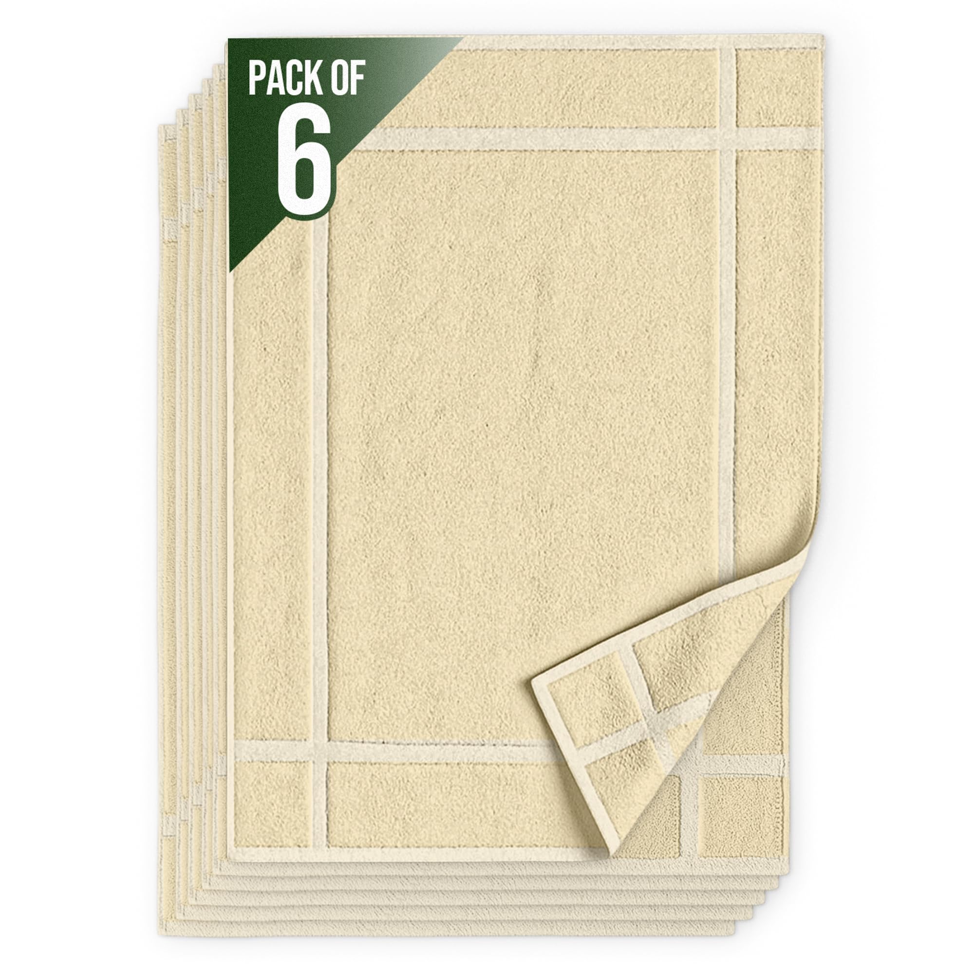 Pearl Linens Pack of 6 100% Cotton Bath Mat Towels, 20x30 inches, Soft & Absorbent Floor Towels for Bathroom, Not Bathroom Rugs, After Shower Mat, 687 GSM, Machine Washable, Airbnb Essentials, White