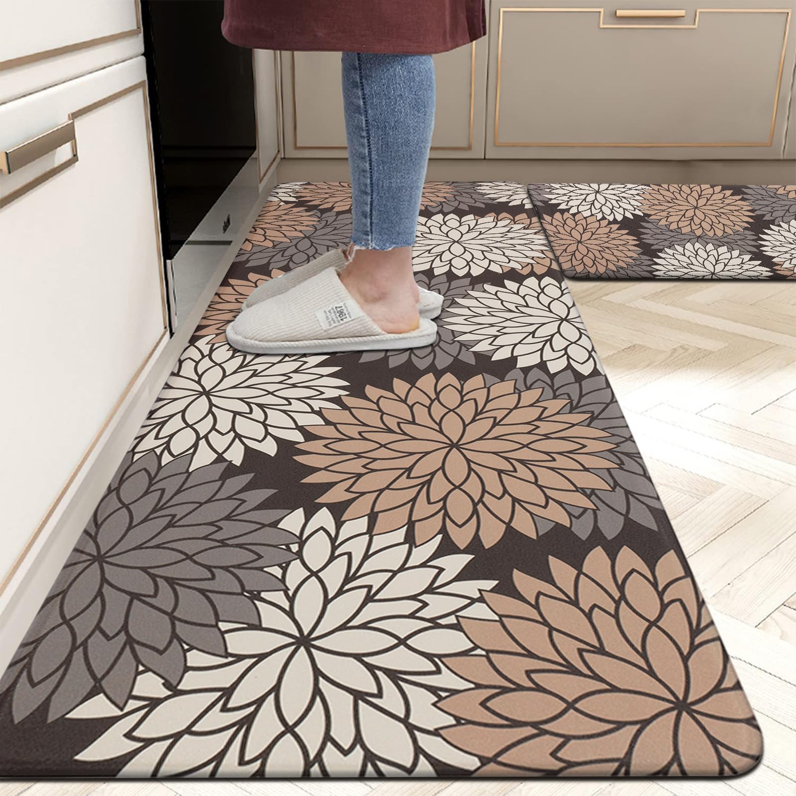 HEBE Anti Fatigue Kitchen Rugs Sets of 2, Non Slip Kitchen Mats for Floor, Waterproof Cushioned Comfort Standing Carpet for Kitchen Sink, Home Office, Laundry Room, Gray