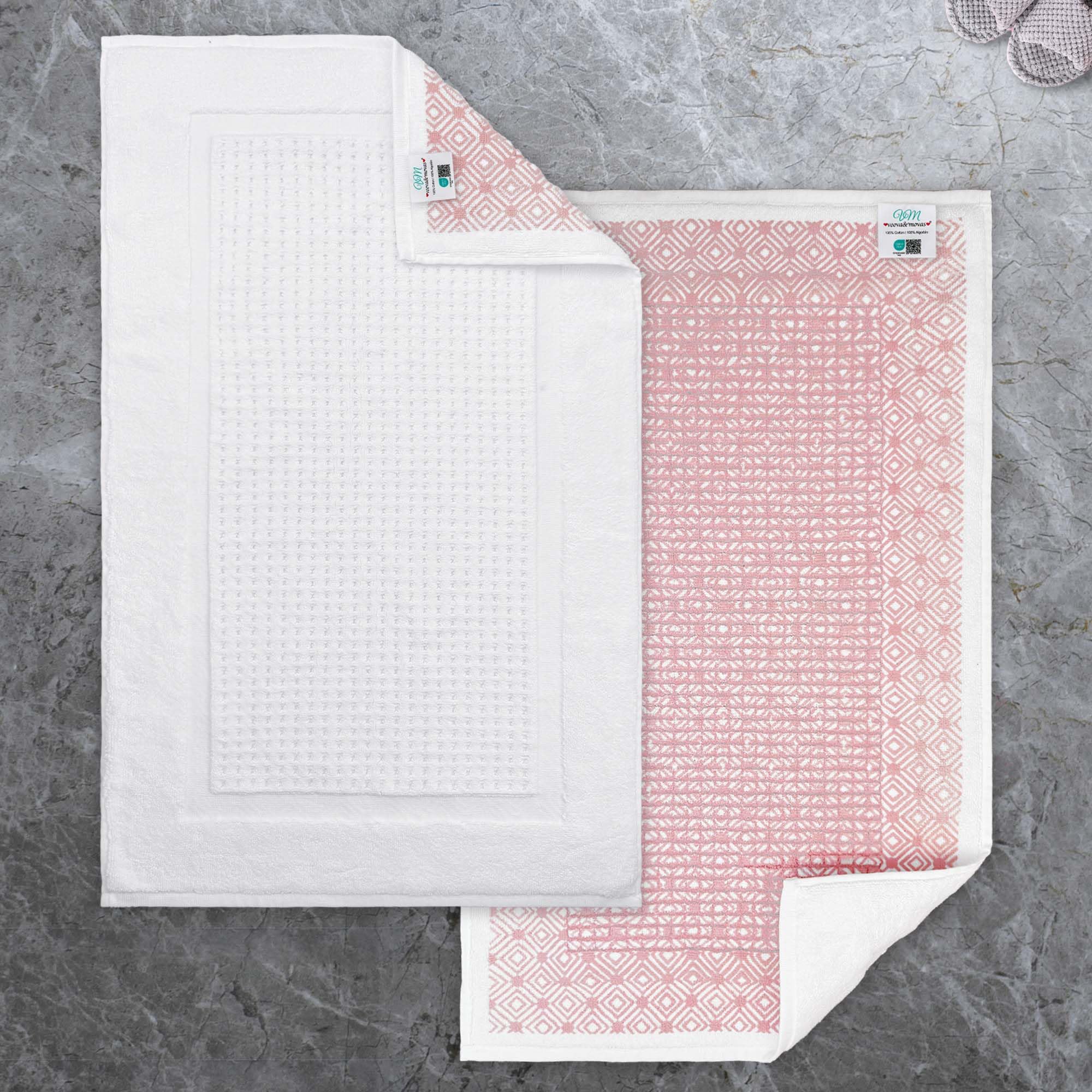 VOOVA & MOVAS White Hotel-Grade Quality Cotton Bath Mats Set of 2 - Non Slip Design, Thick 1000gsm, Absorbent, Machine Washable, Large 22"x35" Bathroom Floor Towels, Safe for Bath Floors