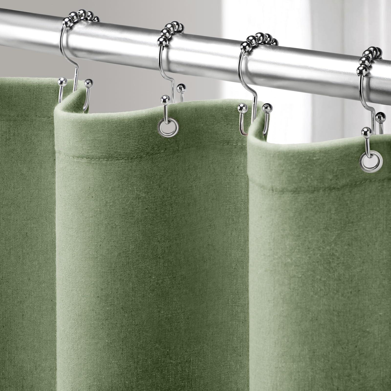 Linen Shower Curtain Beige, Fabric Boho Farmhouse Shower Curtains for Bathroom Cream Cotton Natural Cloth 72" W x 72" L