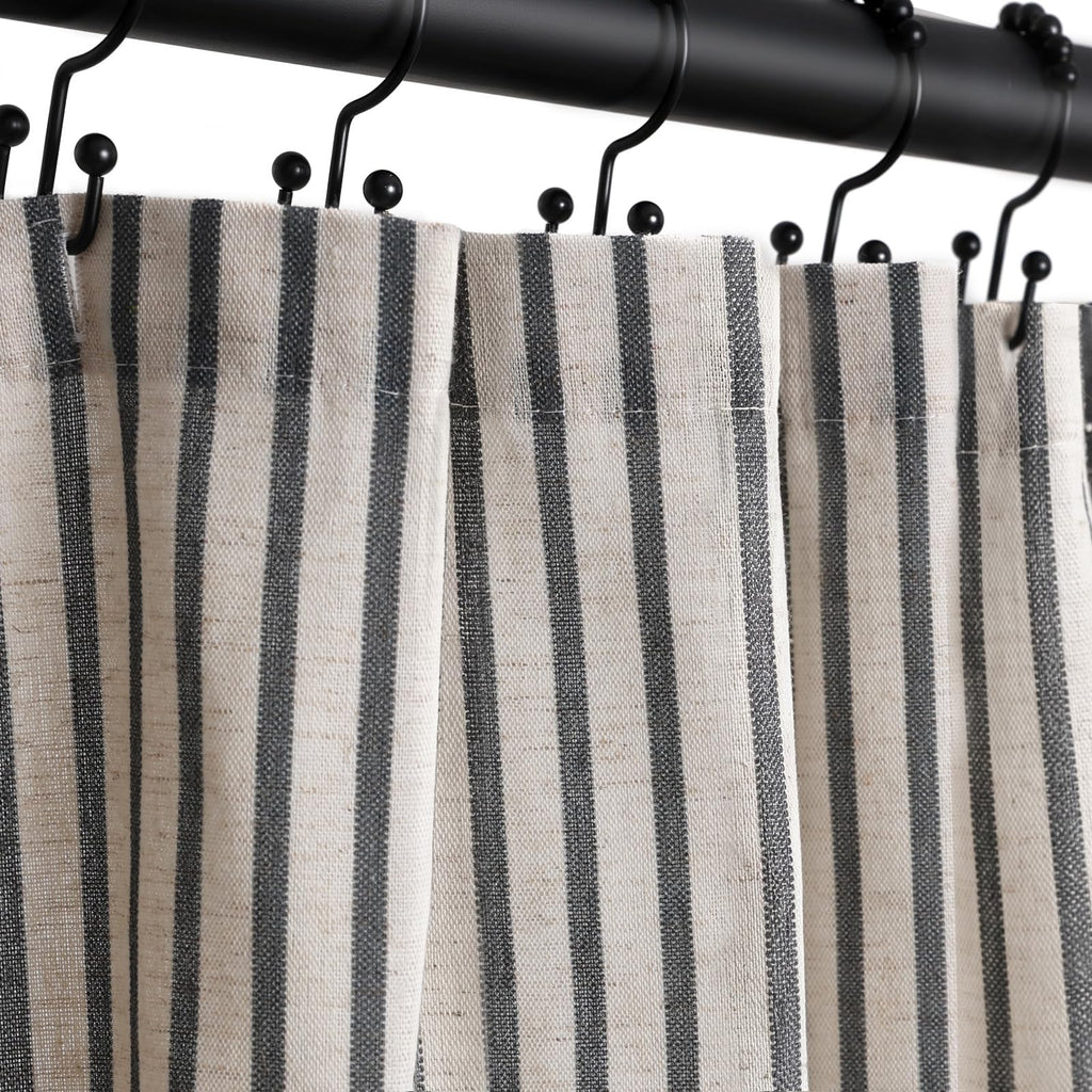 Farmhouse Striped Shower Curtain - 72x72 Inches, Linen Blend Fabric, Breathable & Machine Washable, Rustic Taupe for Bathroom Decor (Hooks/Liner Not Included)