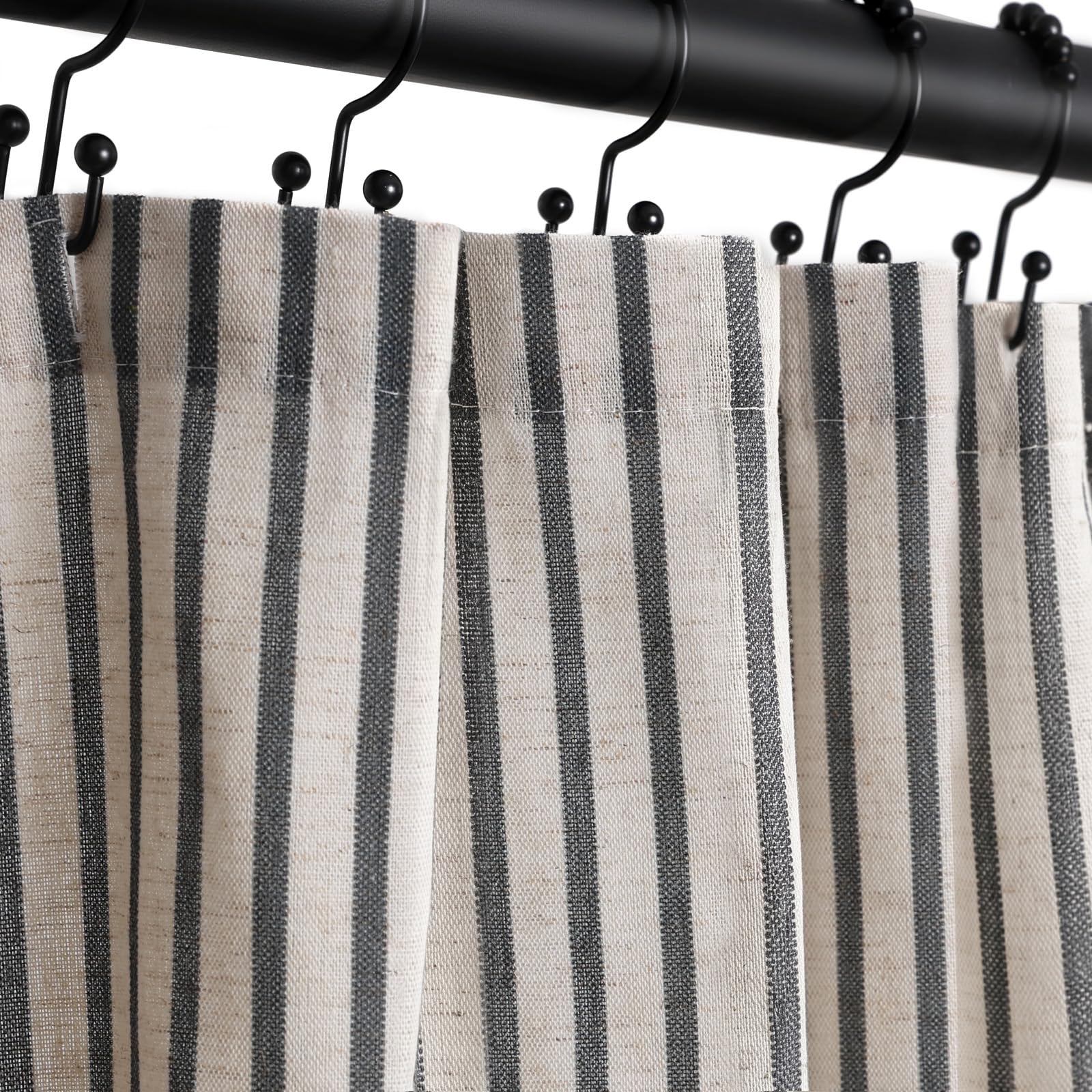 Farmhouse Striped Shower Curtain - 72x72 Inches, Linen Blend Fabric, Breathable & Machine Washable, Rustic Sage for Bathroom Decor (Hooks/Liner Not Included)
