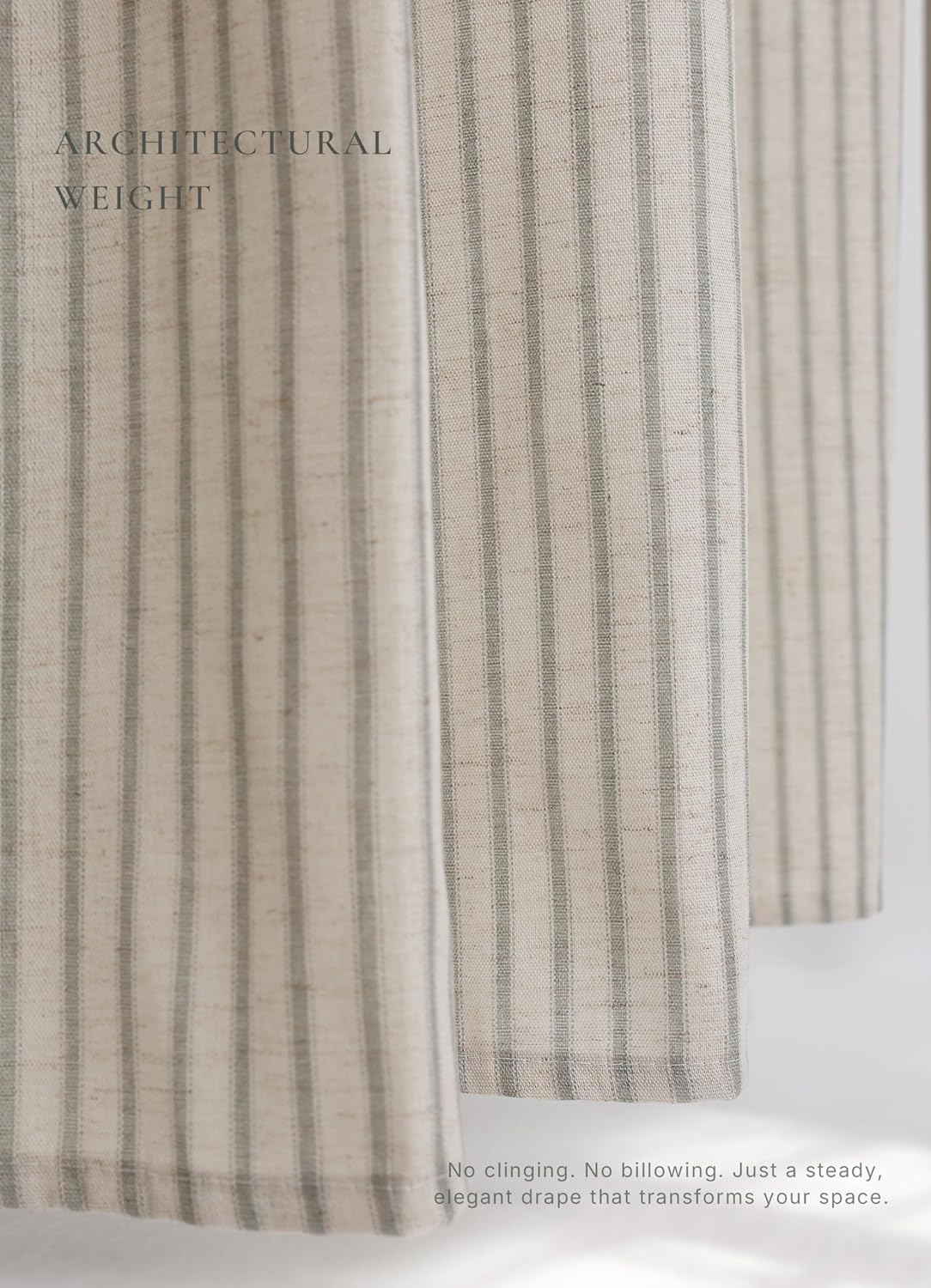 Farmhouse Striped Shower Curtain - 72x72 Inches, Linen Blend Fabric, Breathable & Machine Washable, Rustic Sage for Bathroom Decor (Hooks/Liner Not Included)