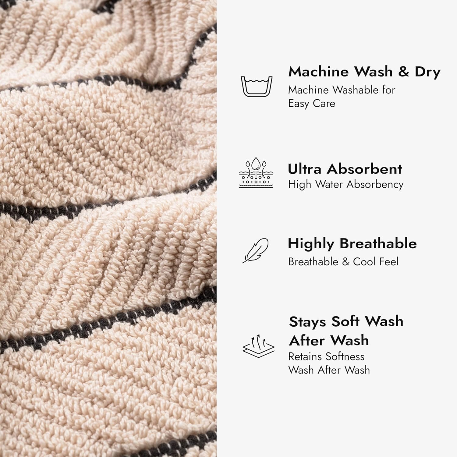 Herringbone Bath Mat Set of 2, Turkish Cotton Tencel Blend, Absorbent Quick Dry, 20x32 Inch, Oeko-TEX Certified, Made in Turkey