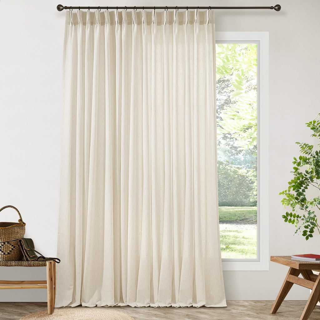 Natural Pinch Pleated Linen Curtains 72 Inches Long 72 Inch Wide for Living Room Bathroom Light Filtering Semi Sheer Shower Bath Curtain 72x72 Boho Neutral Pinch Pleated Drape Hooks Rings 1 Panel