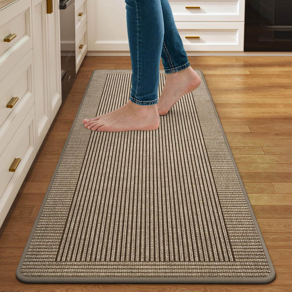 Kitchen Rugs Set of 2,Kitchen Mats for Floor, Runner Rugs Non Slip Washable Absorbent Kitchen Floor Mat, Braided Kitchen Sink Rug, 17''x30''+17''x47'' Brown
