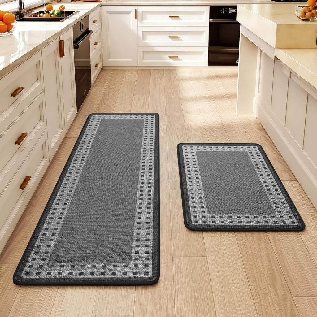 Kitchen Rugs Set of 2,Kitchen Mats for Floor, Runner Rugs Non Slip Washable Absorbent Kitchen Floor Mat, Braided Kitchen Sink Rug, 17''x30''+17''x47'' Brown
