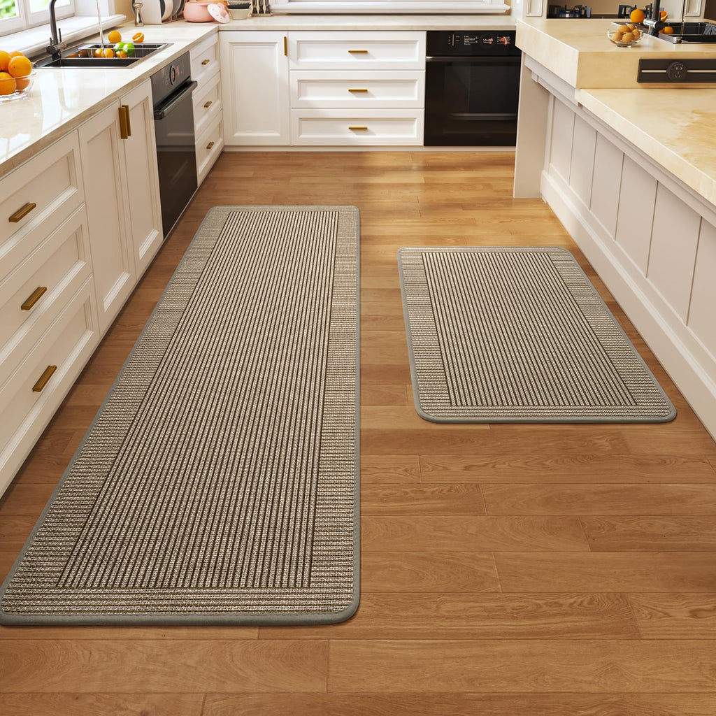 Kitchen Rugs Set of 2,Kitchen Mats for Floor, Runner Rugs Non Slip Washable Absorbent Kitchen Floor Mat, Braided Kitchen Sink Rug, 17''x30''+17''x47'' Brown