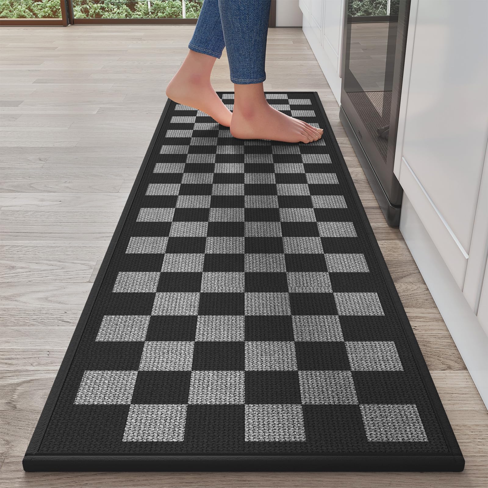 YDKGL Kitchen Mat Set of 2 PCS, Cushioned Non Slip Rugs for Kitchen Floor, Absorbent Runner Comfort Standing Mats Washable for Kitchen, Office, Home Red 17x30+17x59