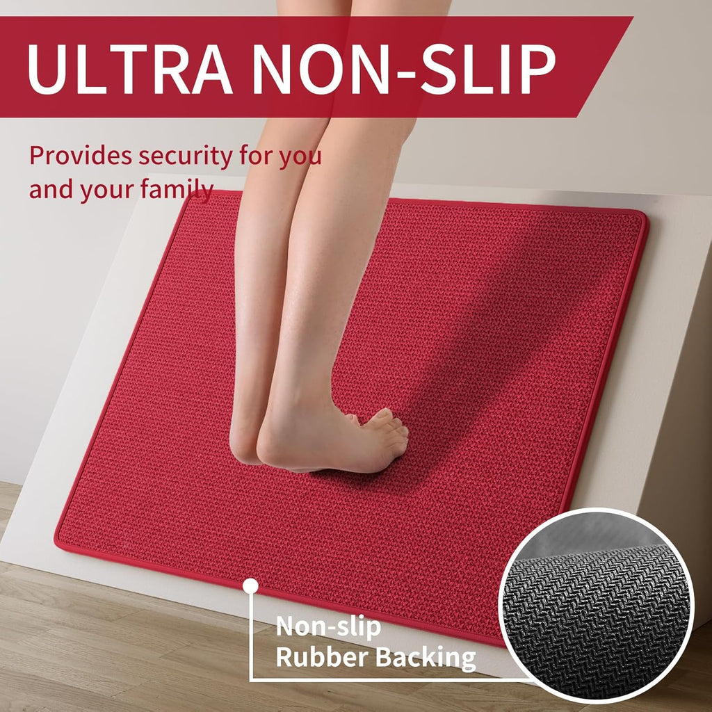 YDKGL Kitchen Mat Set of 2 PCS, Cushioned Non Slip Rugs for Kitchen Floor, Absorbent Runner Comfort Standing Mats Washable for Kitchen, Office, Home Red 17x30+17x59