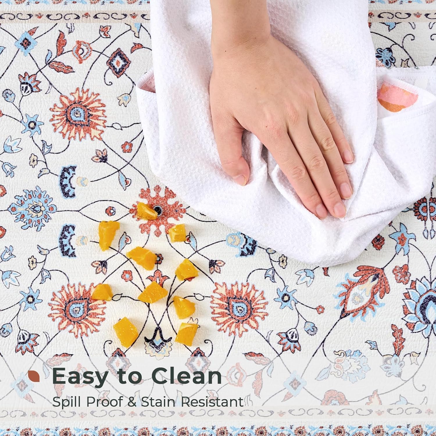 FRESHMINT Anti Fatigue Kitchen Mats for Floor 2 Piece Set, Waterproof & Non-Skid Vintage Floarl Kitchen Rugs, Cushioned Kitchen Mat for Standing Washable Comfort Desk Kitchen Runners, 17x30''+17x47''