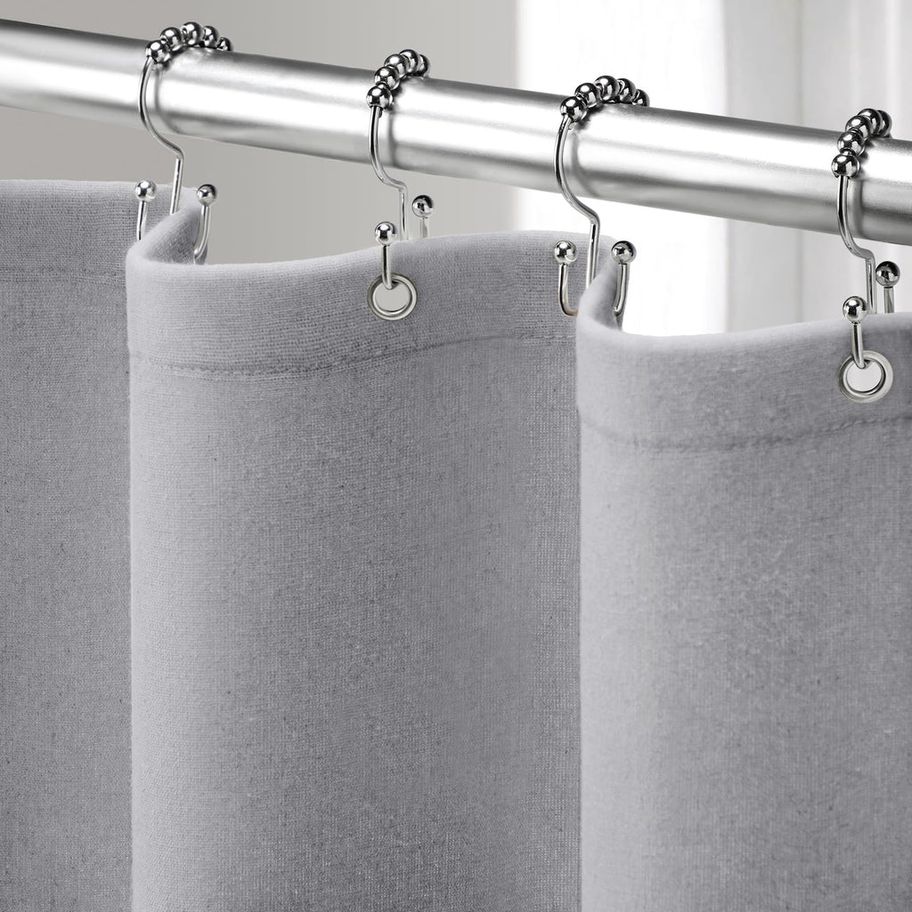 Linen Shower Curtain Beige, Fabric Boho Farmhouse Shower Curtains for Bathroom Cream Cotton Natural Cloth 72" W x 72" L