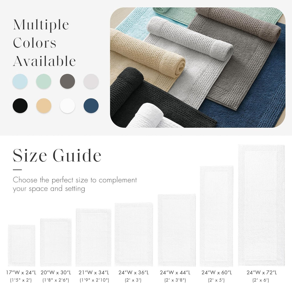 21"×34" White Reversible Tufted Cotton Bath Rug, 3000GSM Absorbent Quick Dry Bathroom Mat