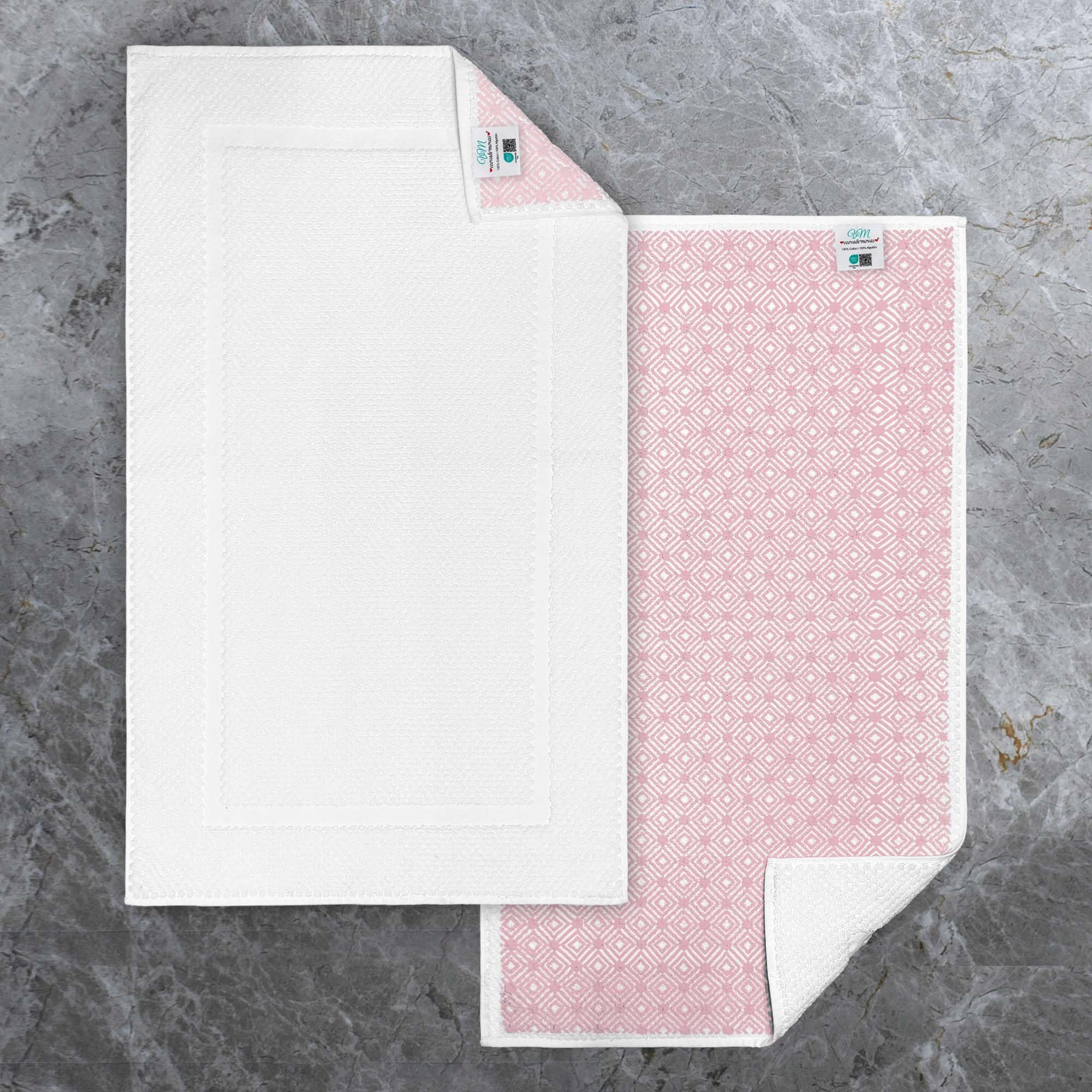 VOOVA & MOVAS White Hotel-Grade Quality Cotton Bath Mats Set of 2 - Non Slip Design, Thick 1000gsm, Absorbent, Machine Washable, Large 22"x35" Bathroom Floor Towels, Safe for Bath Floors