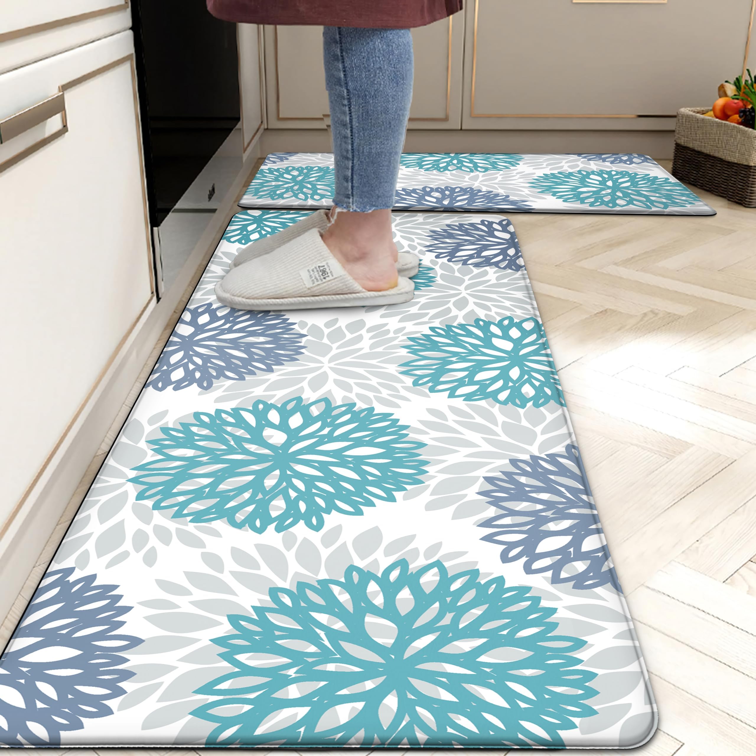 Kitchen Mats Set of 2 Cushioned Anti Fatigue Kitchen Rugs Non Slip Waterproof Kitchen Runner Memory Foam Kitchen Floor Mat Comfort Standing Mat for Sink,Office,Laundry