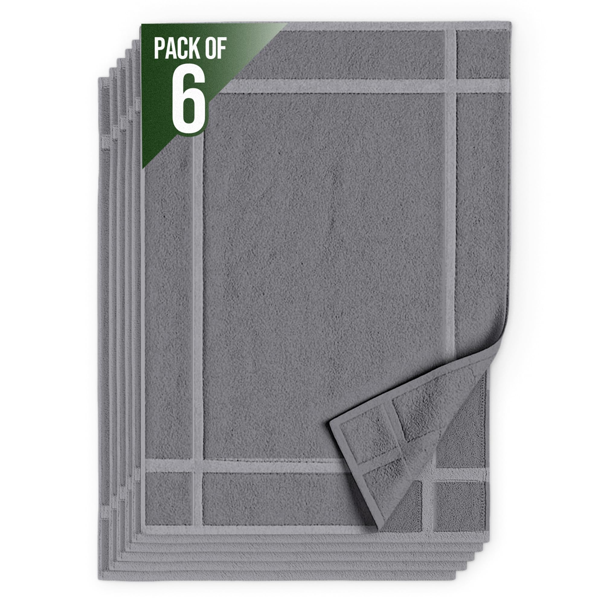 Pearl Linens Pack of 6 100% Cotton Bath Mat Towels, 20x30 inches, Soft & Absorbent Floor Towels for Bathroom, Not Bathroom Rugs, After Shower Mat, 687 GSM, Machine Washable, Airbnb Essentials, White