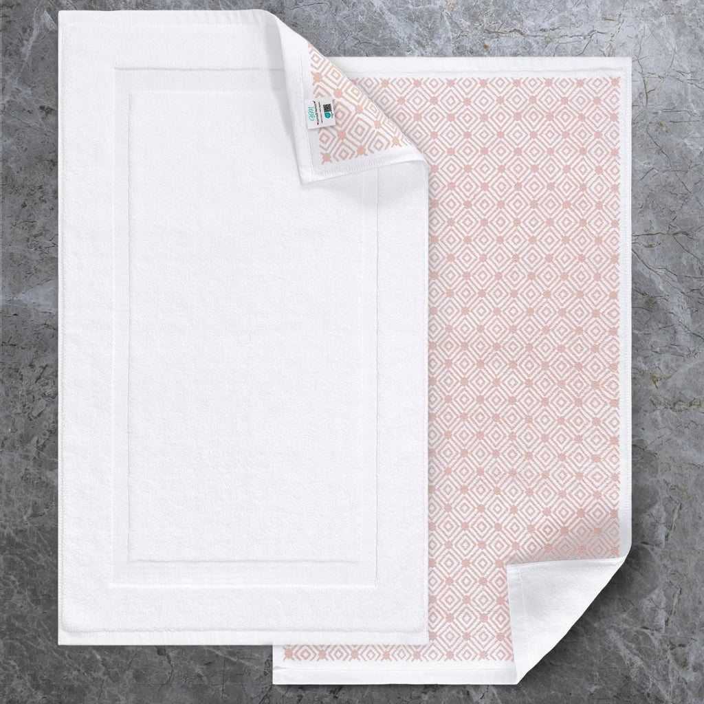 VOOVA & MOVAS White Hotel-Grade Quality Cotton Bath Mats Set of 2 - Non Slip Design, Thick 1000gsm, Absorbent, Machine Washable, Large 22"x35" Bathroom Floor Towels, Safe for Bath Floors