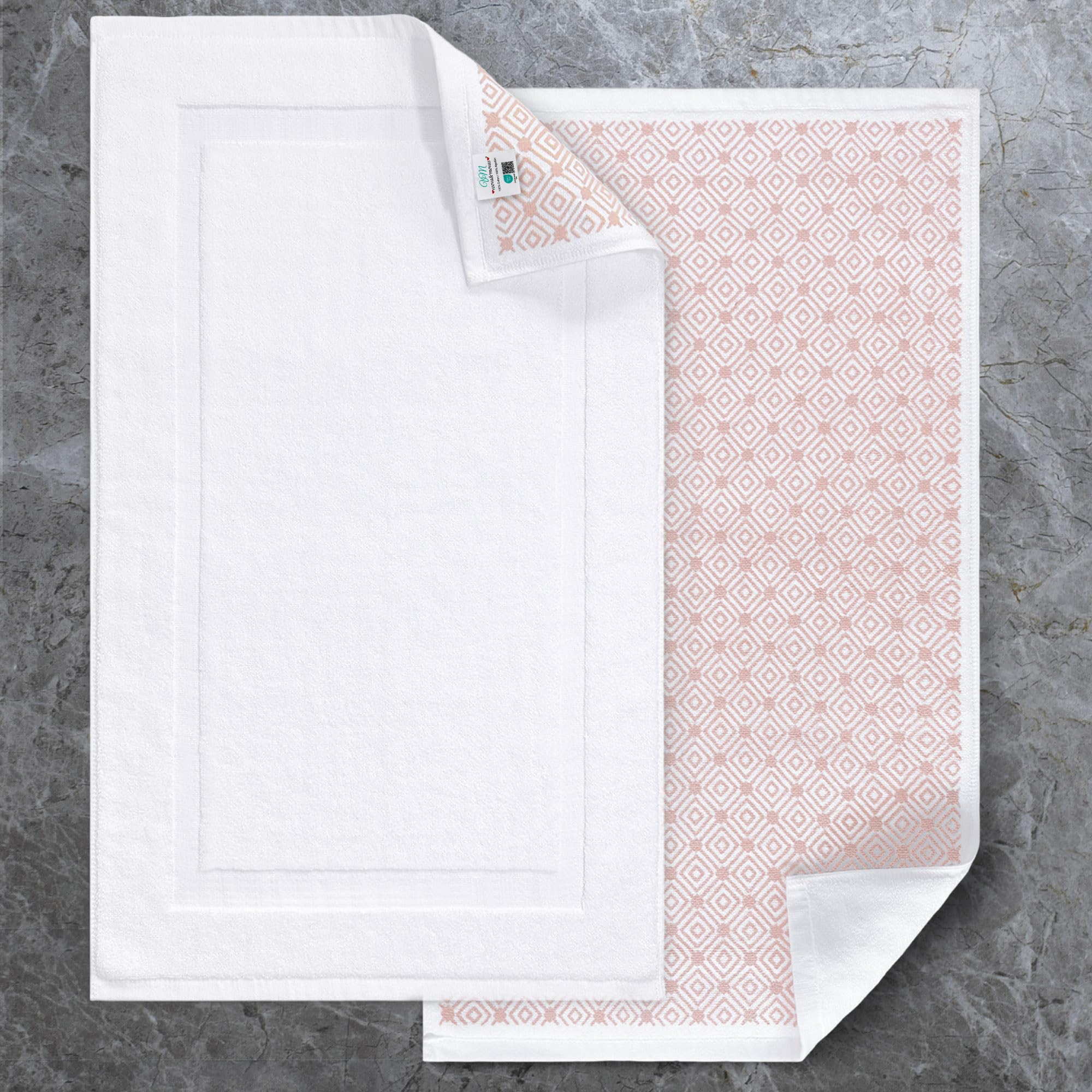 VOOVA & MOVAS White Hotel-Grade Quality Cotton Bath Mats Set of 2 - Non Slip Design, Thick 1000gsm, Absorbent, Machine Washable, Large 22"x35" Bathroom Floor Towels, Safe for Bath Floors