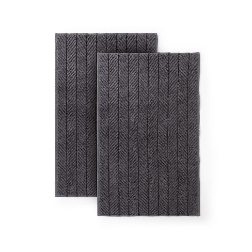 Herringbone Bath Mat Set of 2, Turkish Cotton Tencel Blend, Absorbent Quick Dry, 20x32 Inch, Oeko-TEX Certified, Made in Turkey