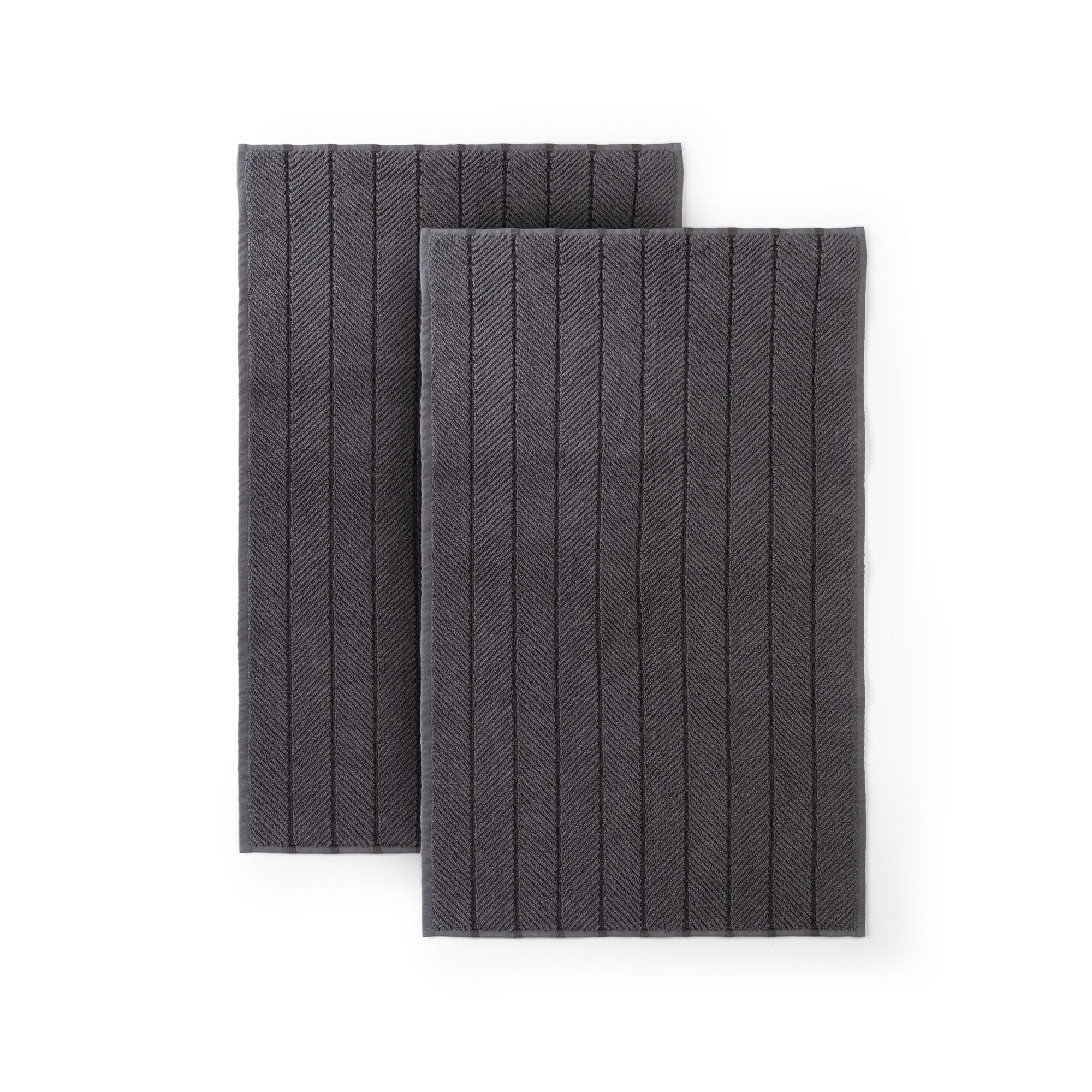 Herringbone Bath Mat Set of 2, Turkish Cotton Tencel Blend, Absorbent Quick Dry, 20x32 Inch, Oeko-TEX Certified, Made in Turkey