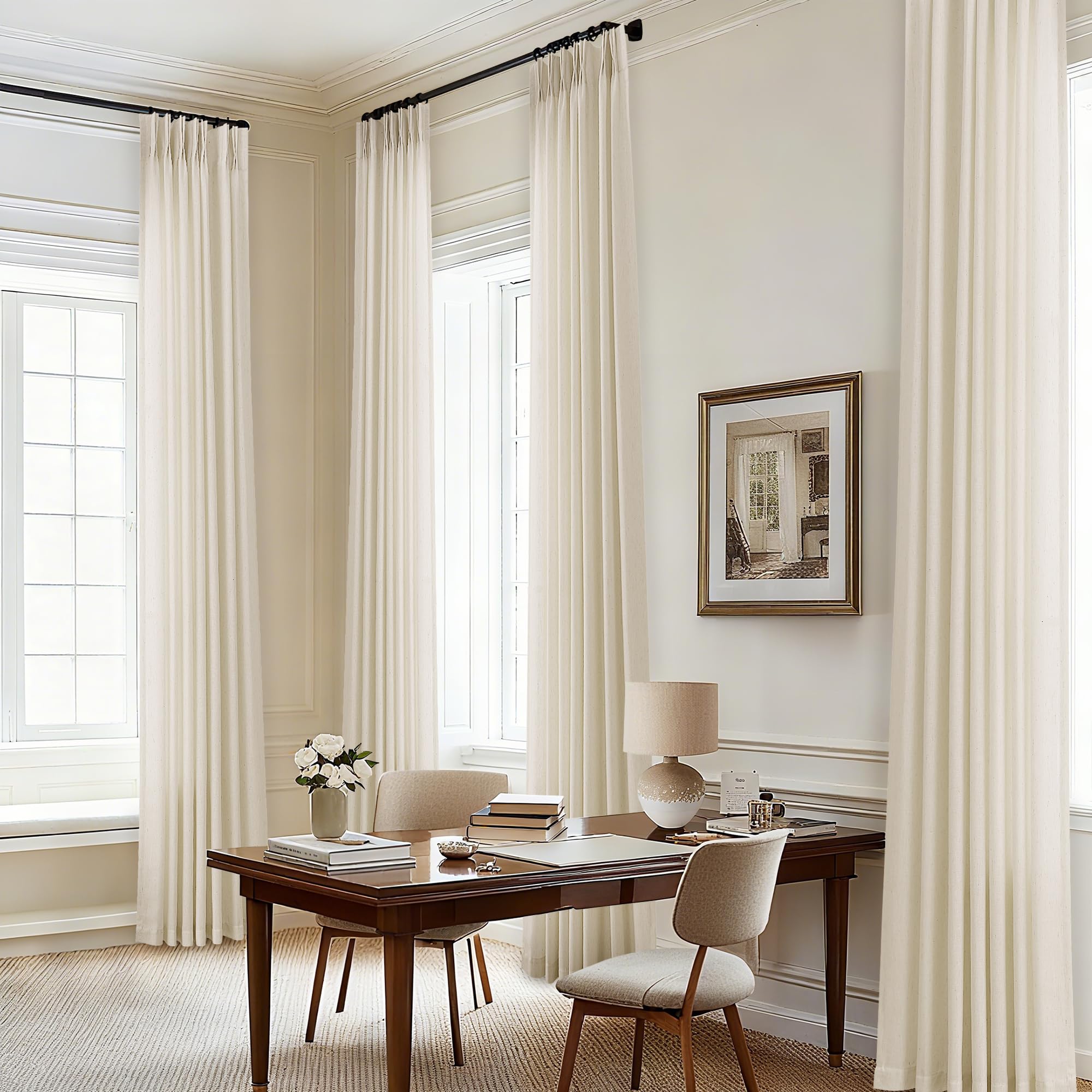 Natural Pinch Pleated Linen Curtains 72 Inches Long 72 Inch Wide for Living Room Bathroom Light Filtering Semi Sheer Shower Bath Curtain 72x72 Boho Neutral Pinch Pleated Drape Hooks Rings 1 Panel