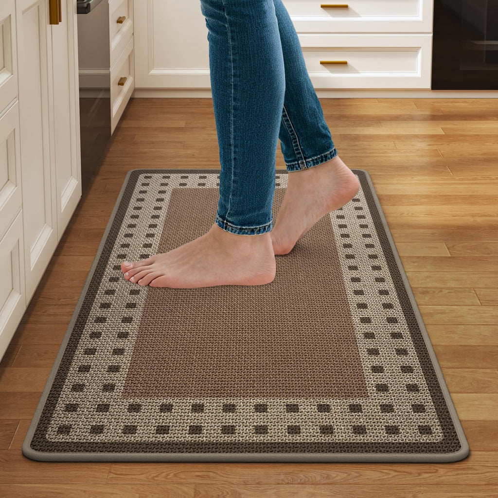 Kitchen Rugs Set of 2,Kitchen Mats for Floor, Runner Rugs Non Slip Washable Absorbent Kitchen Floor Mat, Braided Kitchen Sink Rug, 17''x30''+17''x47'' Brown