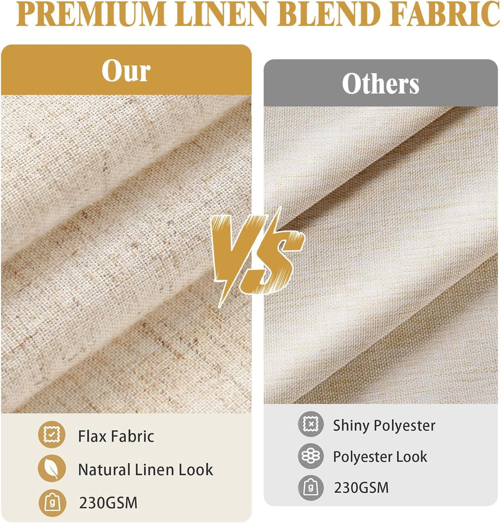 Linen Shower Curtain Beige, Fabric Boho Farmhouse Shower Curtains for Bathroom Cream Cotton Natural Cloth 72" W x 72" L