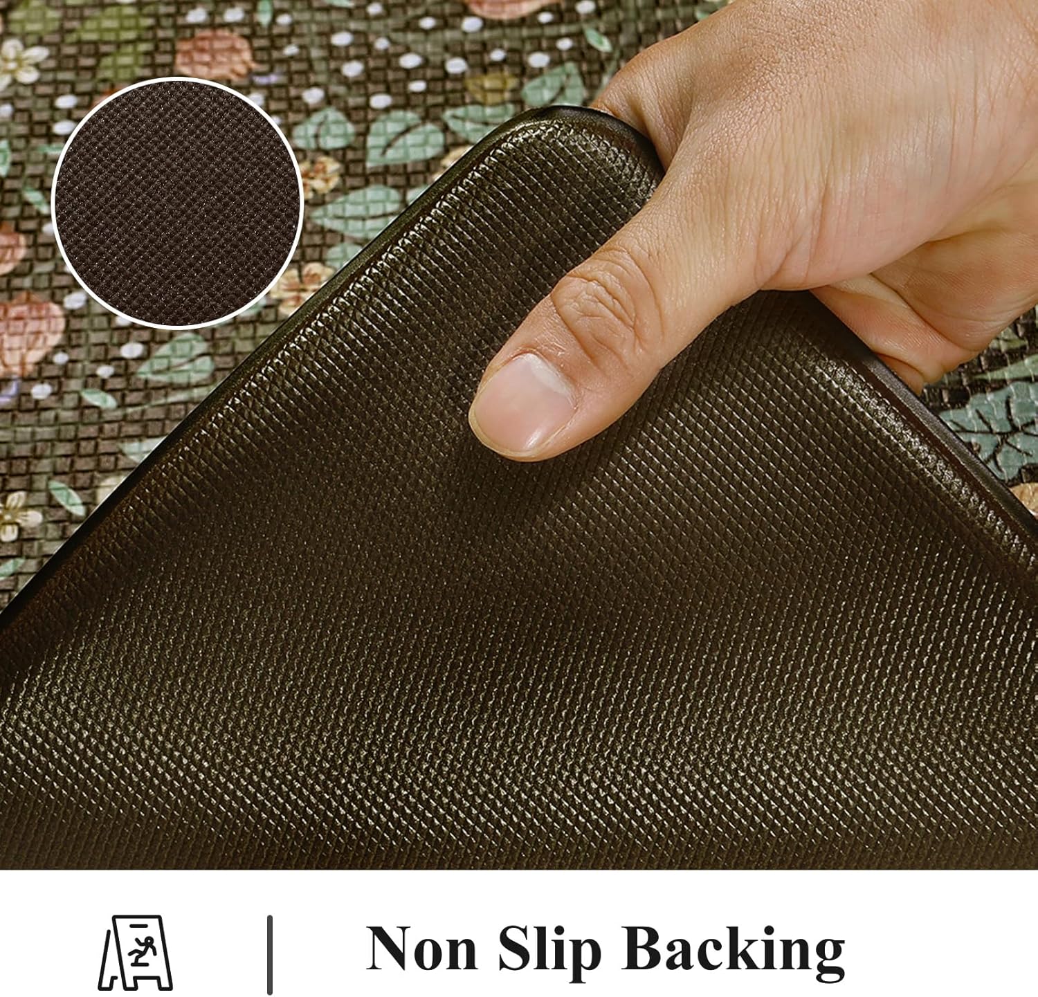 Collive Kitchen Mats for Floor 2PCS, Cushioned Anti Fatigue Mat Non Slip Waterproof Kitchen Sink Rugs, Washable Vintage Spring Floral Rug Comfort Standing Mat for Laundry, Desk, Bar, Office, Black
