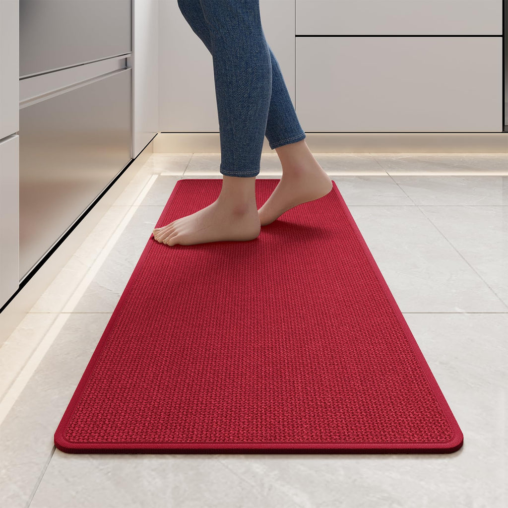 YDKGL Kitchen Mat Set of 2 PCS, Cushioned Non Slip Rugs for Kitchen Floor, Absorbent Runner Comfort Standing Mats Washable for Kitchen, Office, Home Red 17x30+17x59