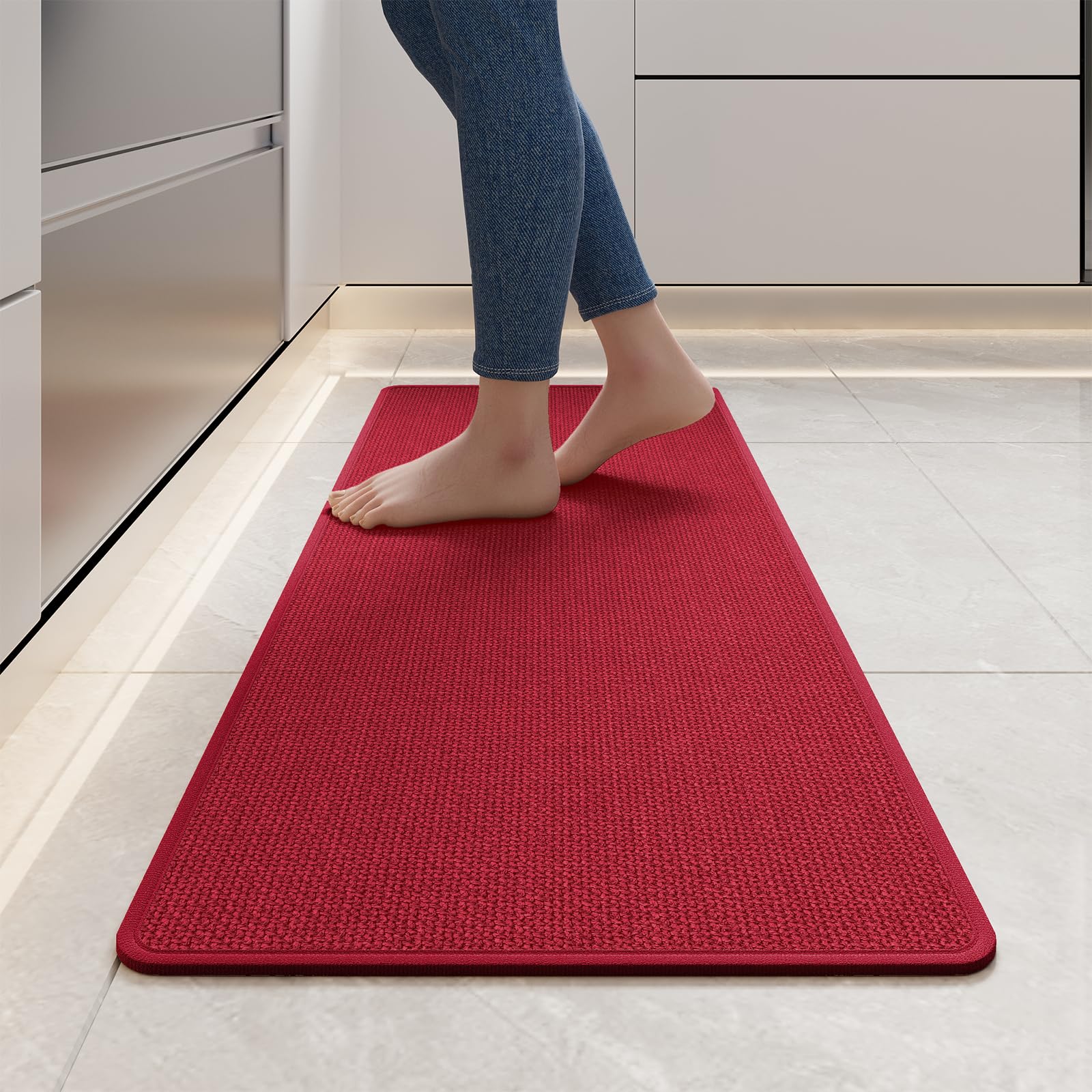 YDKGL Kitchen Mat Set of 2 PCS, Cushioned Non Slip Rugs for Kitchen Floor, Absorbent Runner Comfort Standing Mats Washable for Kitchen, Office, Home Red 17x30+17x59