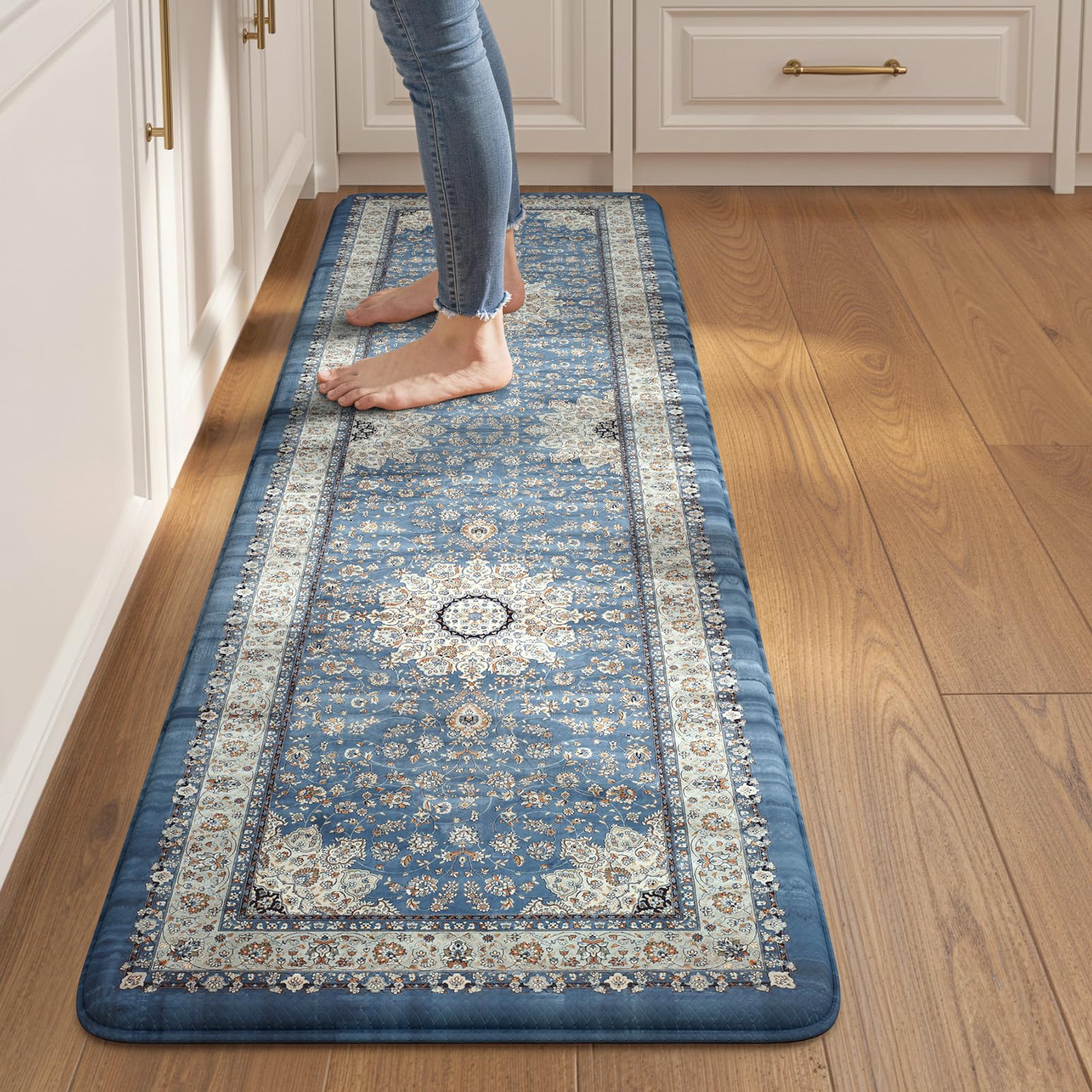 Collive Boho Kitchen Mats 2PCS, Cushioned Kitchen Mat for Floor Anti Fatigue Waterproof Kitchens Rugs Set of 2, Non Skid Comfort Standing Rug for Office, Sink, Laundry, 17.3"x29"+17.3"x47"