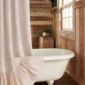 Beige Linen Farmhouse Ruffle Shower Curtain 72"×72", Rustic Boho Country Bathroom Fabric Curtain