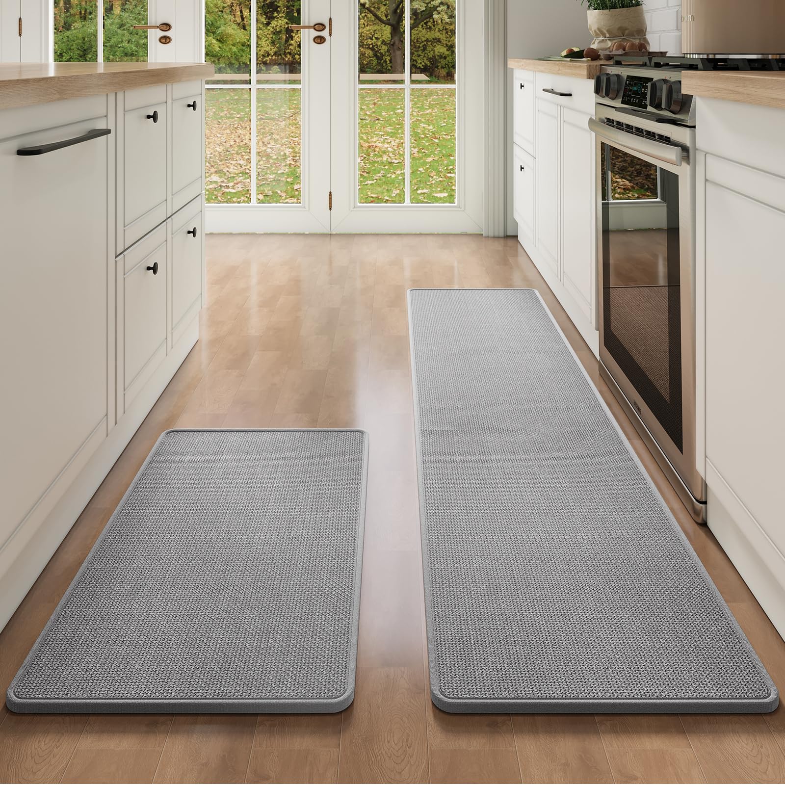 YDKGL Kitchen Mat Set of 2 PCS, Cushioned Non Slip Rugs for Kitchen Floor, Absorbent Runner Comfort Standing Mats Washable for Kitchen, Office, Home Red 17x30+17x59
