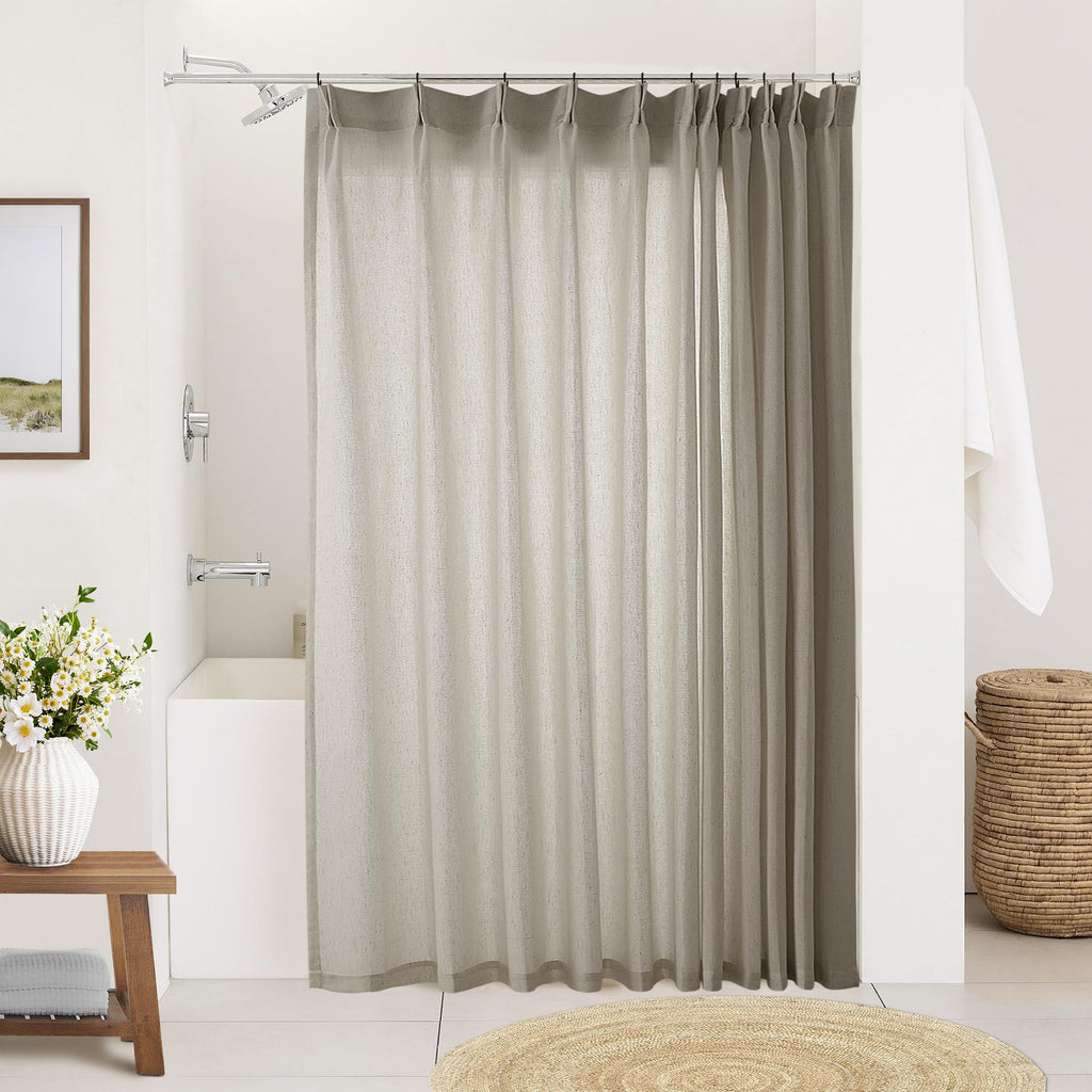 Natural Pinch Pleated Linen Curtains 72 Inches Long 72 Inch Wide for Living Room Bathroom Light Filtering Semi Sheer Shower Bath Curtain 72x72 Boho Neutral Pinch Pleated Drape Hooks Rings 1 Panel