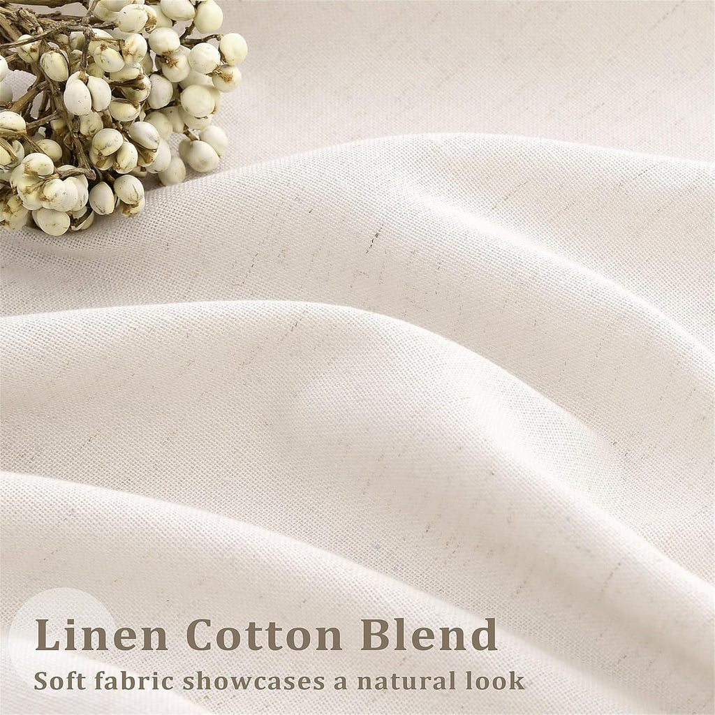 Natural Pinch Pleated Linen Curtains 72 Inches Long 72 Inch Wide for Living Room Bathroom Light Filtering Semi Sheer Shower Bath Curtain 72x72 Boho Neutral Pinch Pleated Drape Hooks Rings 1 Panel