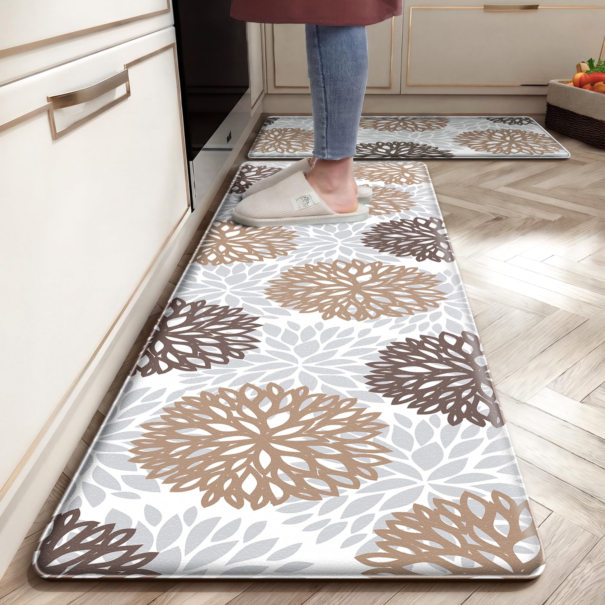 Kitchen Mats Set of 2 Cushioned Anti Fatigue Kitchen Rugs Non Slip Waterproof Kitchen Runner Memory Foam Kitchen Floor Mat Comfort Standing Mat for Sink,Office,Laundry