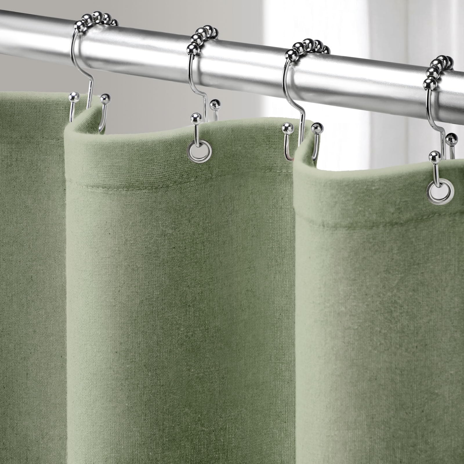 Linen Shower Curtain Beige, Fabric Boho Farmhouse Shower Curtains for Bathroom Cream Cotton Natural Cloth 72" W x 72" L