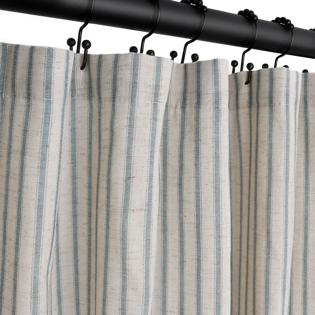Farmhouse Striped Shower Curtain - 72x72 Inches, Linen Blend Fabric, Breathable & Machine Washable, Rustic Taupe for Bathroom Decor (Hooks/Liner Not Included)