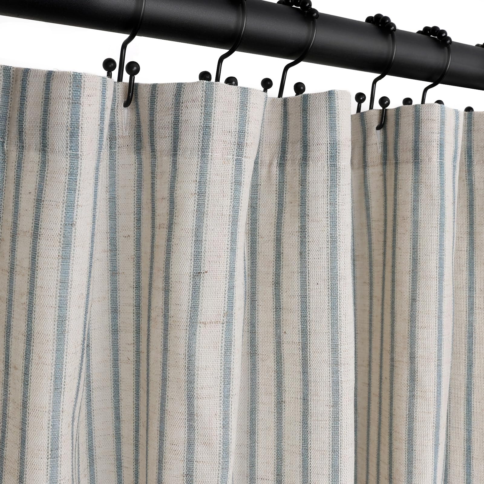 Farmhouse Striped Shower Curtain - 72x72 Inches, Linen Blend Fabric, Breathable & Machine Washable, Rustic Sage for Bathroom Decor (Hooks/Liner Not Included)